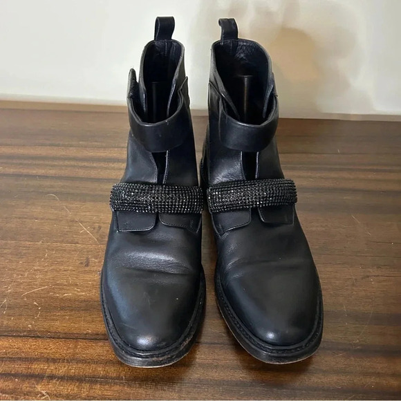 Christopher Kane Leather Crystal Embellished Combat Biker Boots Size 39 Italy - Picture 1 of 16